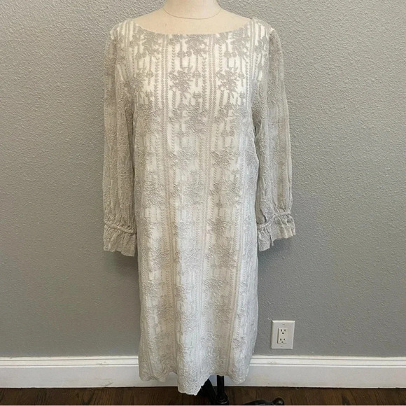 Sundance Women's Silver Sheer Lined Floral embroidered Dress Size PLarge‎ NWT - Picture 1 of 5
